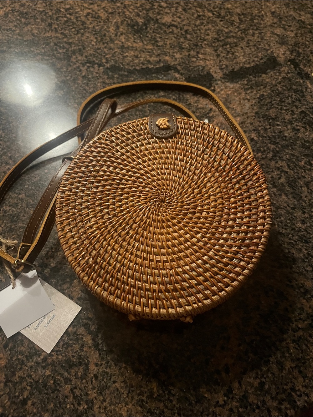 Woven Round Crossbody Bag - Brown